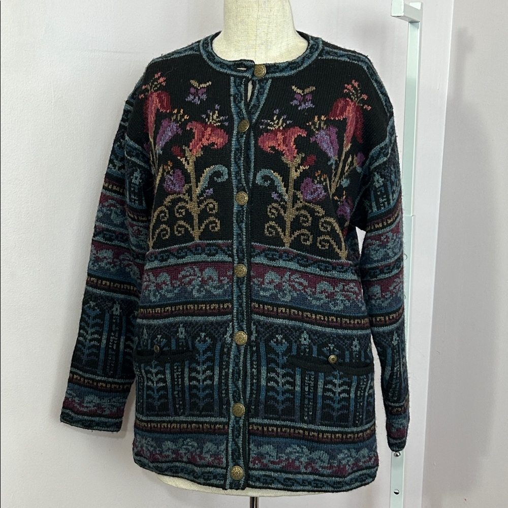 Icelandic Design Fair Isle Knit Cardigan Sweater - Picture 2 of 11
